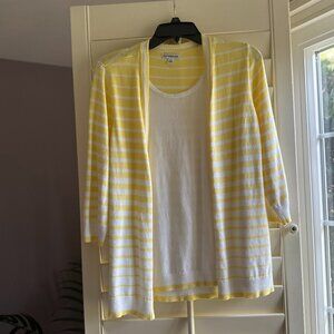 Croft & Barrow Yellow & White Striped Knit Twinset Cardigan Women's L